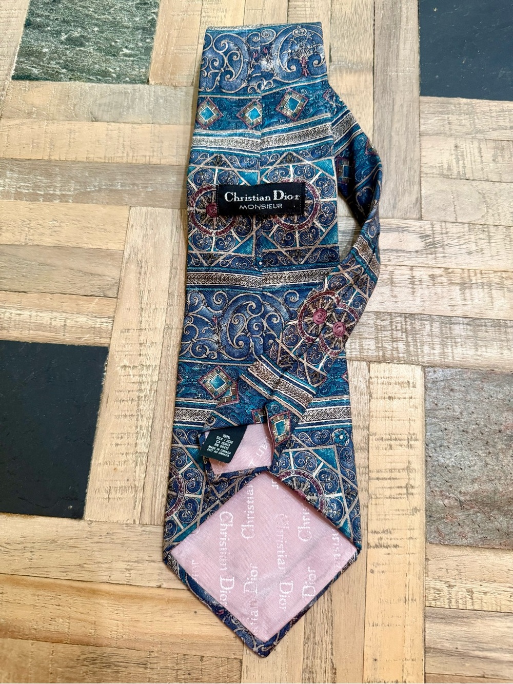 Vintage Christian Dior Monsieur Silk Tie – Mosaic Geometric Paisley 🇨🇦